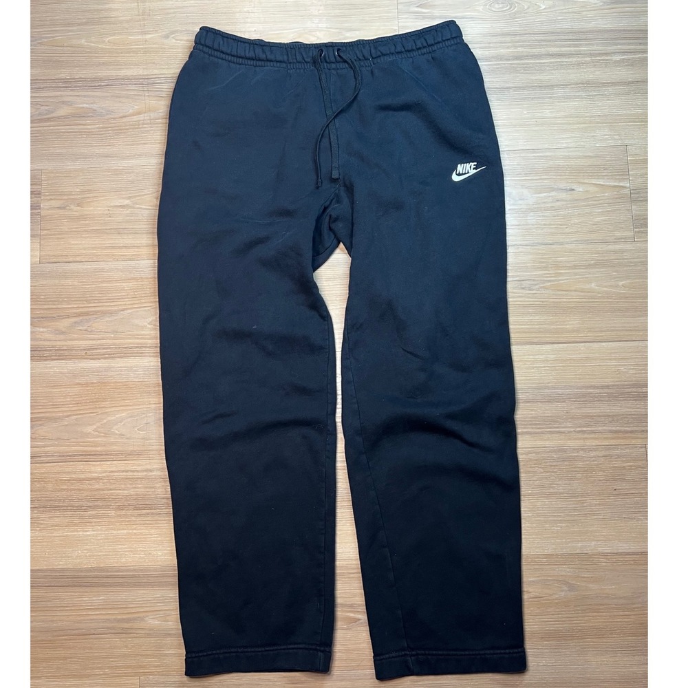 Nike Mens Sweatpants Fleece Lined Straight Leg Open Hem Black Large